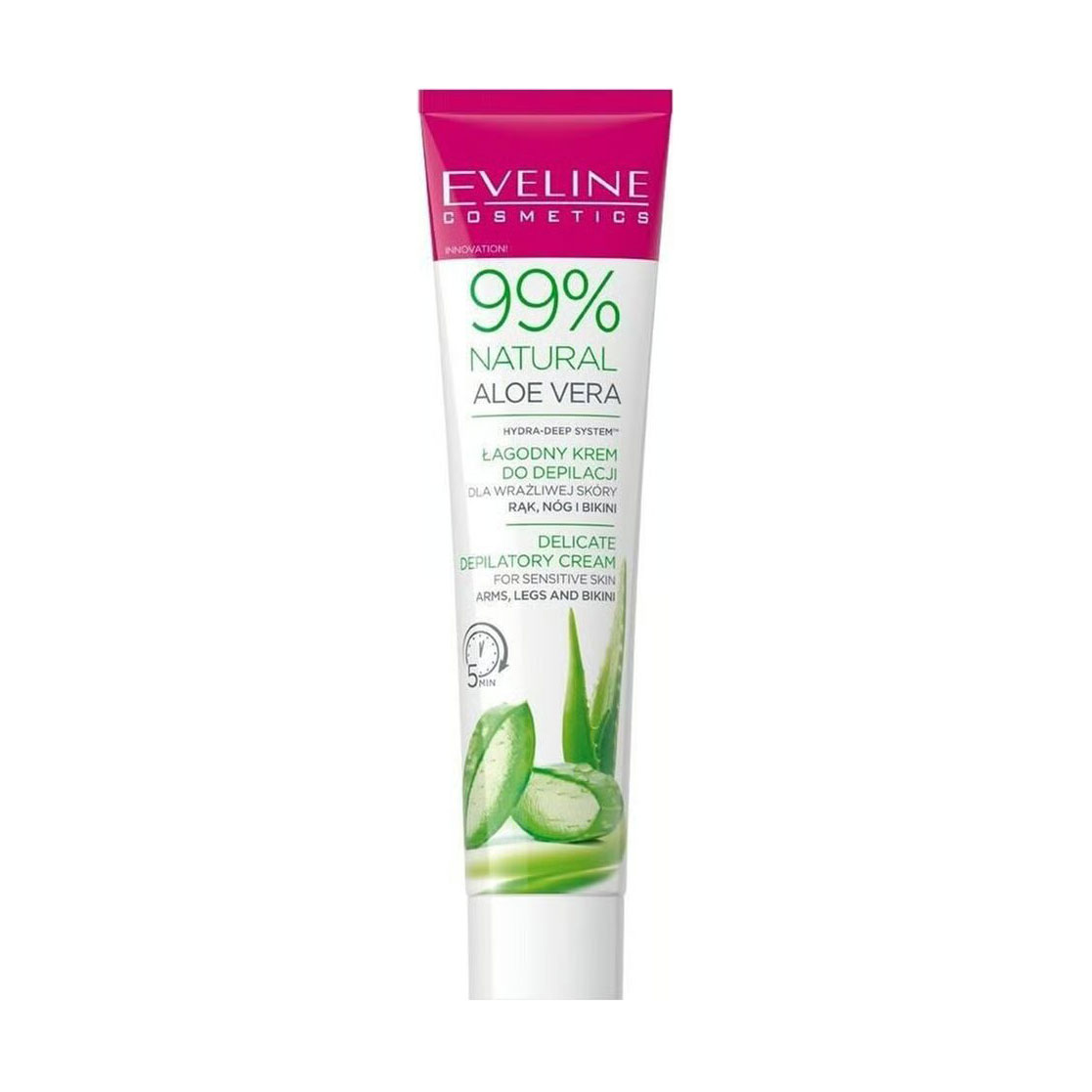Крем для депіляції Eveline Cosmetics 99% Natural Aloe Vera для чутливої шкіри рук, ніг та бікіні, 125 мл